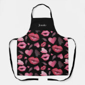 Wasserfarbenküsse und Mit Monogramm Herzen Schürze (Vorderseite)