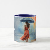 Wasserfarbenladenriff mit Regenschirm, Tasse Rotes (Zentrum)