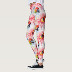 Wasserfarbenladybugs auf Blume Leggings