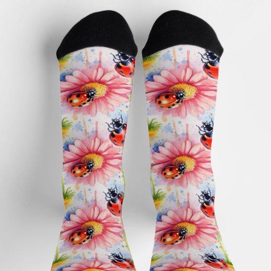 Wasserfarbenladybugs auf Blume Socken (Oben)