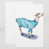 Wasserfarbenlama in blauem Pullover Briefpapier (Vorne/Hinten)