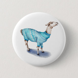 Wasserfarbenlama in blauem Pullover Button