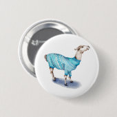 Wasserfarbenlama in blauem Pullover Button (Vorne & Hinten)