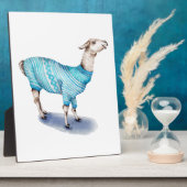 Wasserfarbenlama in blauem Pullover Fotoplatte (Seite)