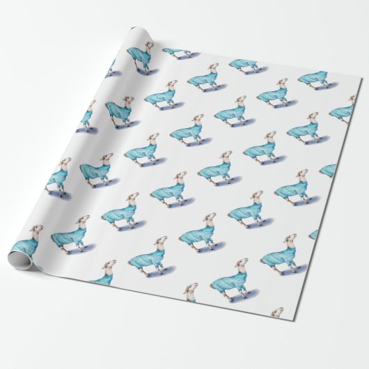 Wasserfarbenlama in blauem Pullover Geschenkpapier (Ungerollt)
