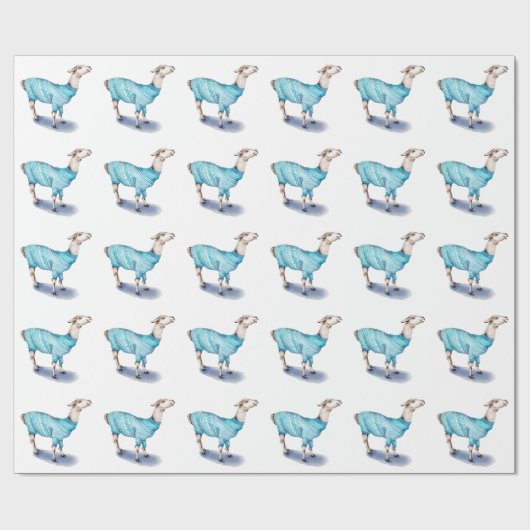 Wasserfarbenlama in blauem Pullover Geschenkpapier (Flach)