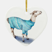 Wasserfarbenlama in blauem Pullover Keramik Ornament (Vorne)
