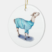 Wasserfarbenlama in blauem Pullover Keramik Ornament (Links)