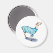 Wasserfarbenlama in blauem Pullover Magnet (Vorderseite/Rückseite)