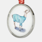 Wasserfarbenlama in blauem Pullover Ornament Aus Metall (Links)