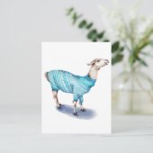Wasserfarbenlama in blauem Pullover Postkarte (Stehend Vorderseite)