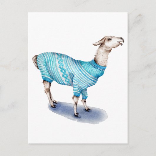 Wasserfarbenlama in blauem Pullover Postkarte (Vorderseite)