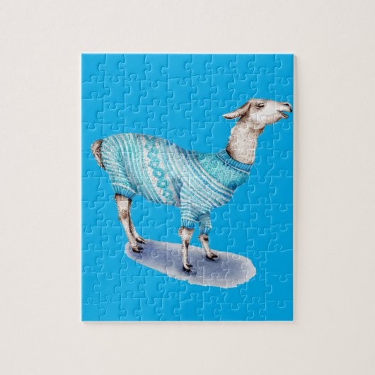 Wasserfarbenlama in blauem Pullover Puzzle (Vertikal)