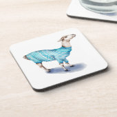 Wasserfarbenlama in blauem Pullover Untersetzer (Linke Seite)