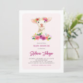 Wasserfarbenlamm und violette Blumen Kinderdusche Einladung (Stehend Vorderseite)