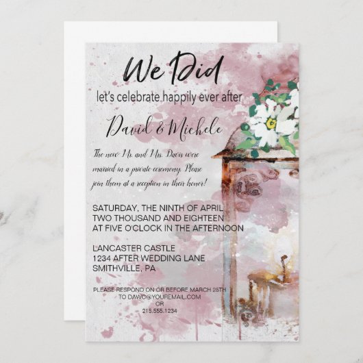 Wasserfarbenlampe & Blume Post Wedding Party Einladung (Vorne/Hinten)