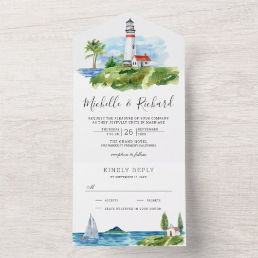 Wasserfarbenlampe Coastal Theme Hochzeit All In One Einladung (Innen Boden)