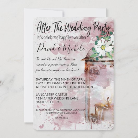 Wasserfarbenlampe nach der Hochzeitsfeier Einladung (Vorderseite)