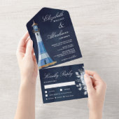 Wasserfarbenlampe Navy Blue Nautical Wedding All In One Einladung (Abreißen)