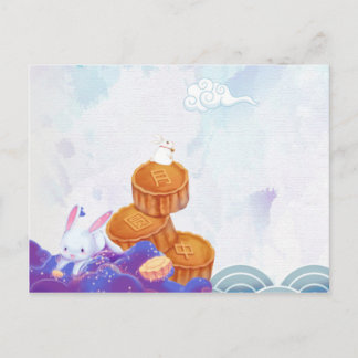 Wasserfarbenlampen, Sonnenschirme und Mondkuchen Postkarte