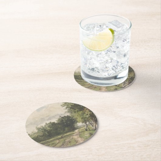 Wasserfarbenlandschaft des Weges - Konstanter Troy Runder Pappuntersetzer (Vor Ort)
