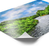 Wasserfarbenlandschaft eines Flusses im Landkreis  Fotodruck (Ecke)