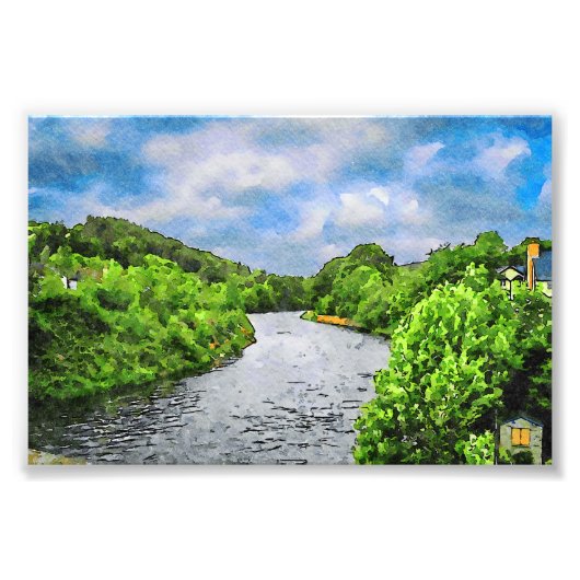 Wasserfarbenlandschaft eines Flusses im Landkreis  Fotodruck (Vorne)