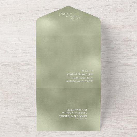 Wasserfarbenlandschaft Hochzeit Grün-ID786 All In One Einladung (Außenbereich)