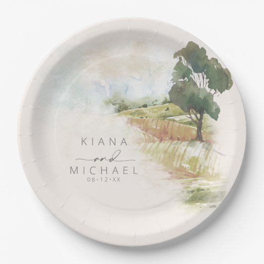 Wasserfarbenlandschaft Hochzeitsnacht Grün ID786 Pappteller (Vorderseite)
