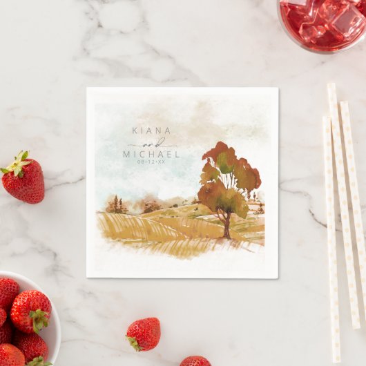 Wasserfarbenlandschaft Hochzeitsreise Herbst Gold- Serviette (Beispiel)