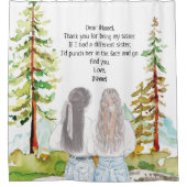 Wasserfarbenlandschaft mit 2 Girls-Mahnkreuzen Duschvorhang (Vorderseite)