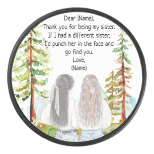 Wasserfarbenlandschaft mit 2 Girls-Mahnkreuzen Eishockey Puck