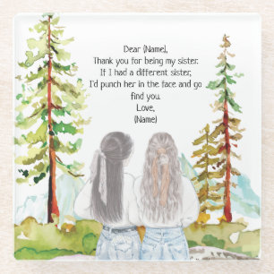 Wasserfarbenlandschaft mit 2 Girls-Mahnkreuzen Glasuntersetzer