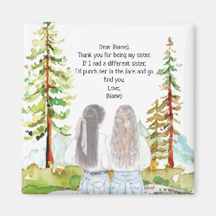 Wasserfarbenlandschaft mit 2 Girls-Mahnkreuzen Magnet