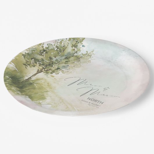 Wasserfarbenlandschaft Mr. & Mrs. Sage Green ID786 Pappteller (Schrägansicht)