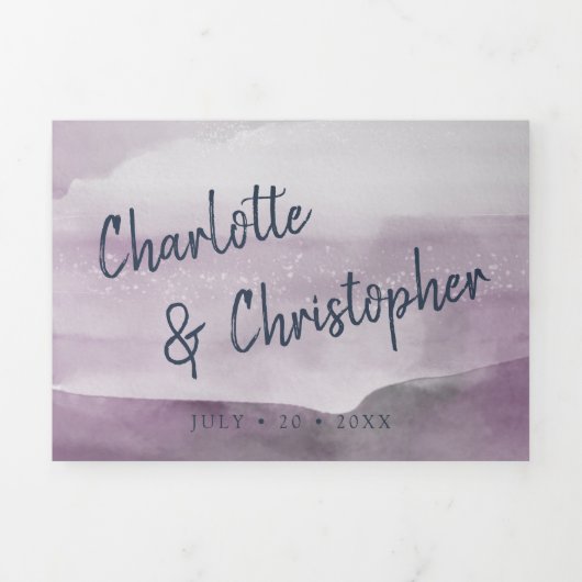 Wasserfarbenlandschaft Rosa in einer Hochzeit Dreifach Gefaltete Einladung (Cover)