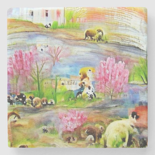 Wasserfarbenlandschaft Steinuntersetzer (Vorderseite)