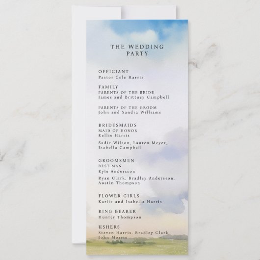 Wasserfarbenlandschaft Traumwolken Hochzeitsprogra Einladung (Rückseite)