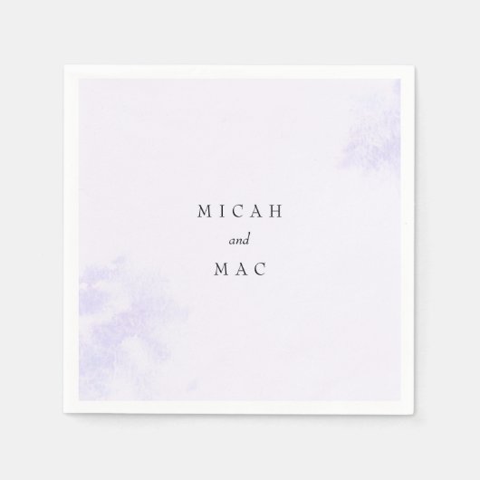 Wasserfarbenlavender Splash-Namen Hochzeit Serviette (Vorderseite)