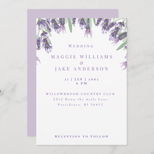 Wasserfarbenlavender Wedding Einladung (Vorne/Hinten)
