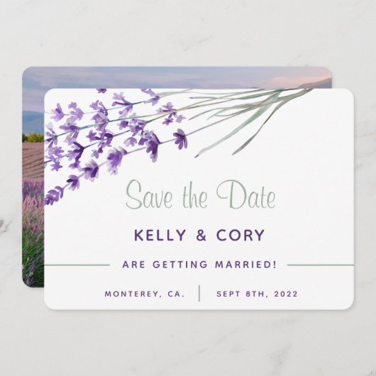 Wasserfarbenlavender Wedding speichert die Datumsk Save The Date (Vorne/Hinten)