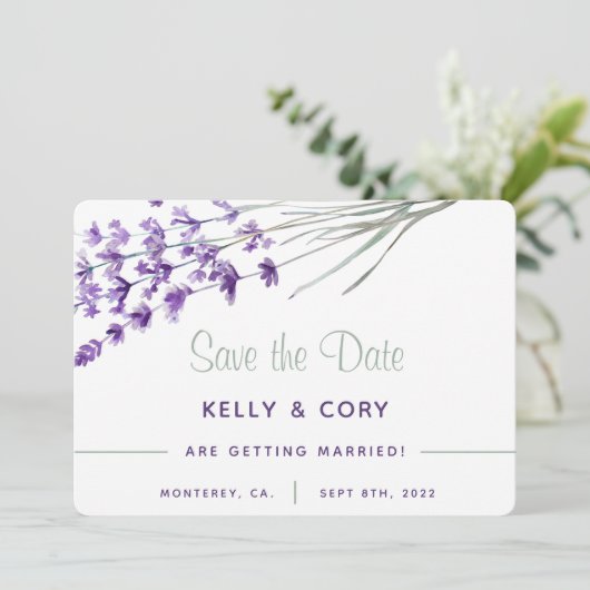 Wasserfarbenlavender Wedding speichert die Datumsk Save The Date (Stehend Vorderseite)