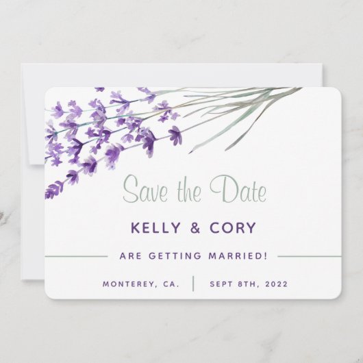 Wasserfarbenlavender Wedding speichert die Datumsk Save The Date (Vorderseite)