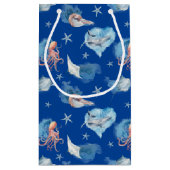 Wasserfarbenlebewesen Tief blau Kleine Geschenktüte (Rückseite)