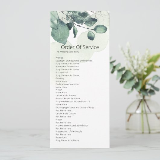 Wasserfarbenleder Botanischer Dienstzeitplan Einladung (Stehend Vorderseite)