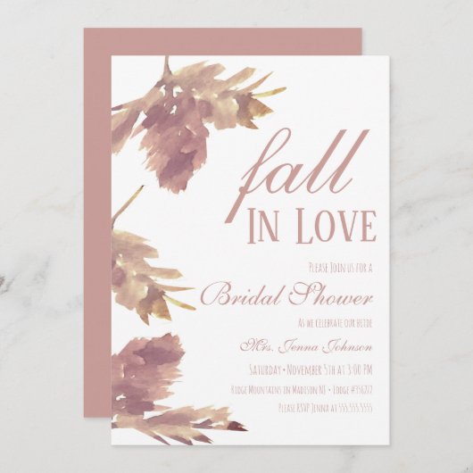 Wasserfarbenleder Fall Bridal Dusche Einladung (Vorne/Hinten)