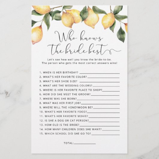 Wasserfarbenlemon Wer das beste Spiel der Braut ke (Vorderseite)