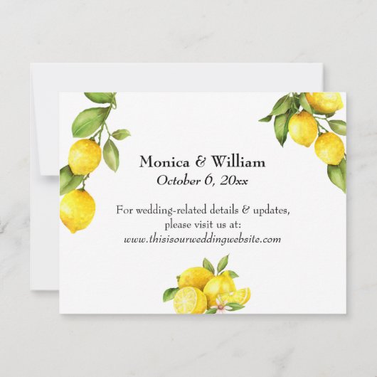 Wasserfarbenlemonen Hochzeitdetails - Typografie Save The Date (Rückseite)
