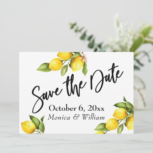 Wasserfarbenlemonen Save the Date Typografie (Stehend Vorderseite)