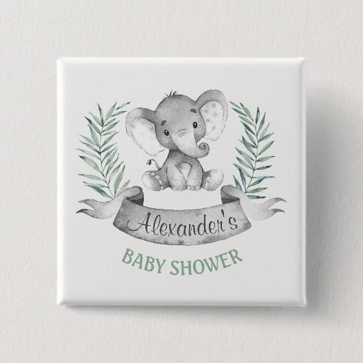 Wasserfarbenlephant Babydusche Button (Vorderseite)